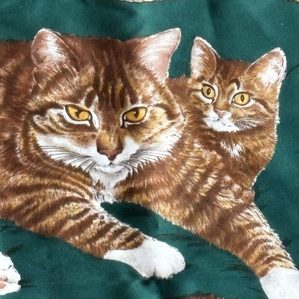 Cats & Kittens scarf silky Italian polyester square navy blue forest green tan